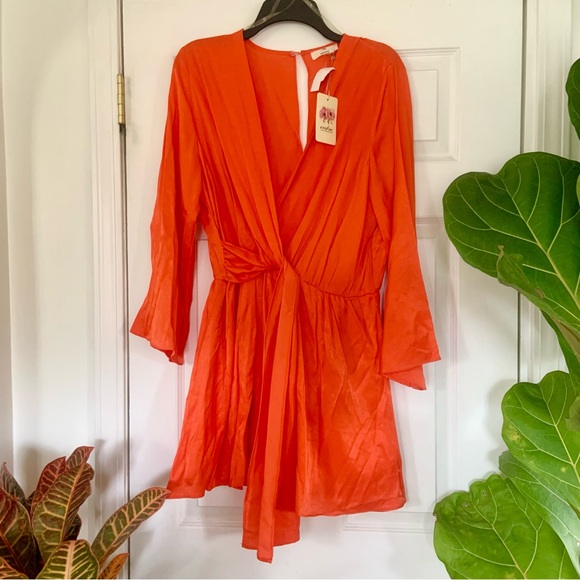 entro Pants - NWT Entro Orange Satin Flowy Romper